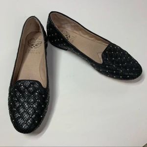 Vince Camuto Quilted Black Studded Loafers Size 6.5